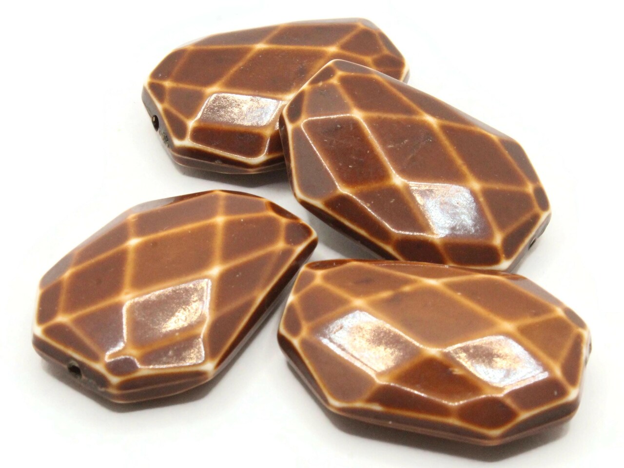 4 39mm Brown Vintage Large Acrylic Focal Flat Faceted Nugget Beads